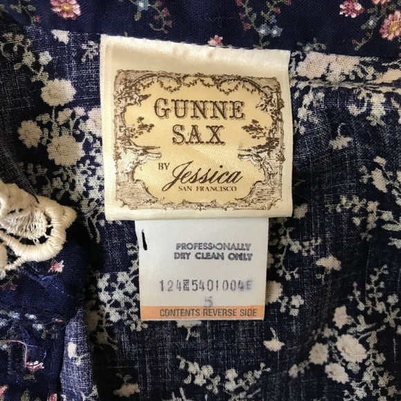 Vintage Gunne Sax Navy Calico Floral Quilted Velveteen Lace Prairie Dress Size 5 - Picture 7 of 8